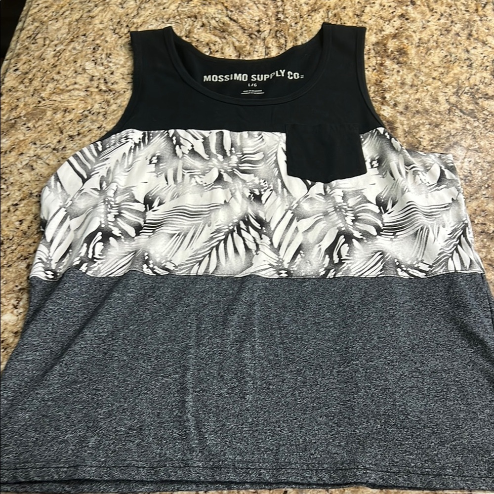 Mossimo Supply Co. Black and White Boxy Tank Top with Tropical Print